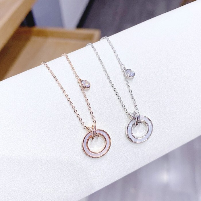 Women's Korean-Style Fashion Ring Shell Rose-Plated Gold Necklace Pendant Jewelry