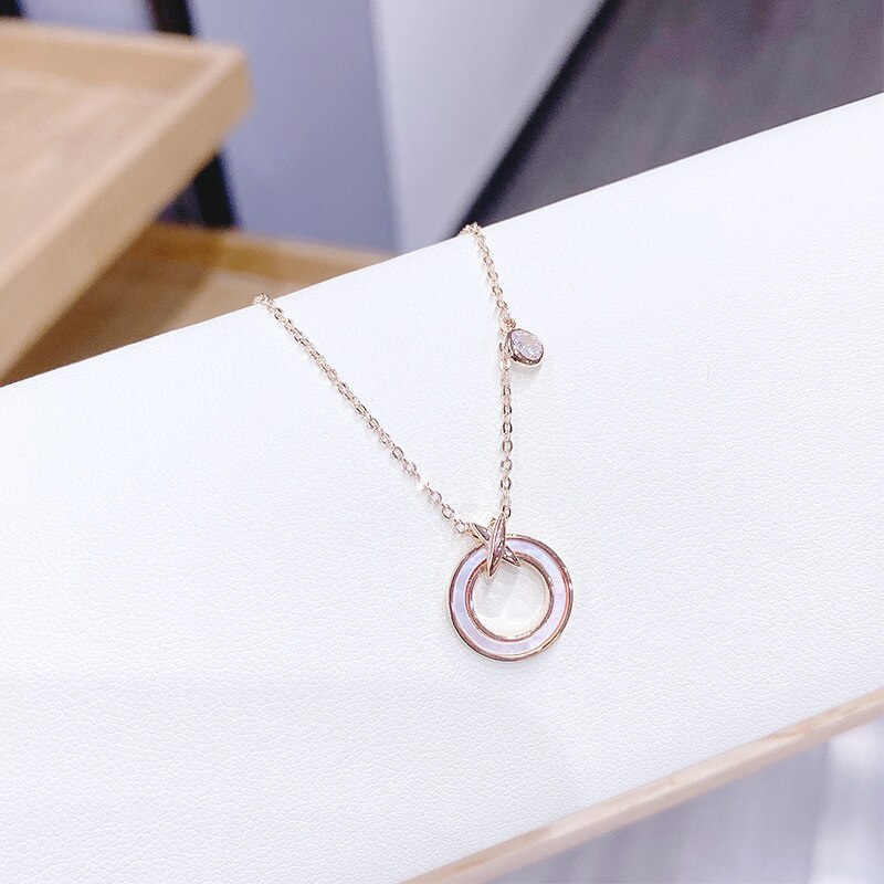 Women's Korean-Style Fashion Ring Shell Rose-Plated Gold Necklace Pendant Jewelry