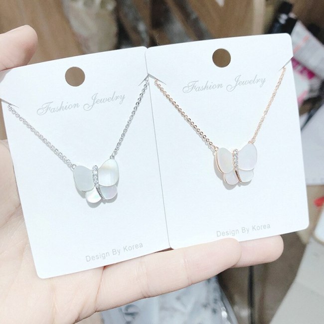 Women's Korean-Style Fashionable Shell Butterfly Necklace New Micro-Inlaid Zircon Clavicle Chain Jewelry