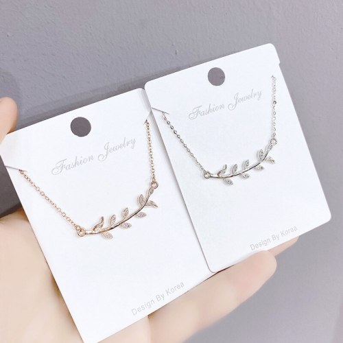 Micro Inlaid Zircon Olive Branch Necklace Korean Style Personalized Female Willow Leaf Tassel Clavicle Chain Fashion Wholesale