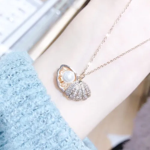 Diamond Temperament Wild Korean Style Shell Pearl Necklace Neck Accessories Birthday Gift for Girlfriend Clavicle Chain Pendant