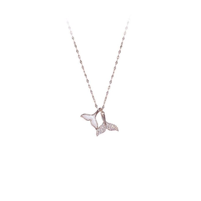 Girls Partysu Fashion Mermaid Tail Necklace Full Diamond Dolphin Tail Clavicle Chain Necklace Wholesale