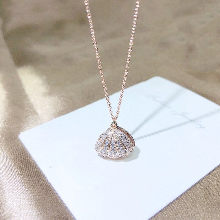 Diamond Temperament Wild Korean Style Shell Pearl Necklace Neck Accessories Birthday Gift for Girlfriend Clavicle Chain Pendant