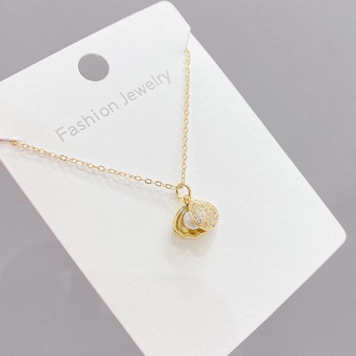 Diamond Temperament Wild Korean Style Shell Pearl Necklace Neck Accessories Birthday Gift for Girlfriend Clavicle Chain Pendant