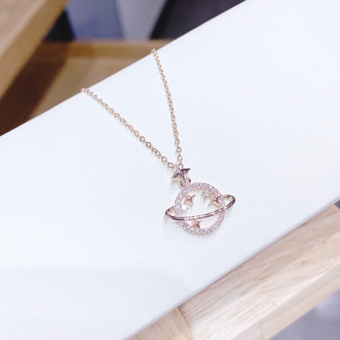 Korean Style Planet Necklace Women's Micro-Inlaid Creative  Universe Pendant Simple Clavicle Chain Fashion Jewelry