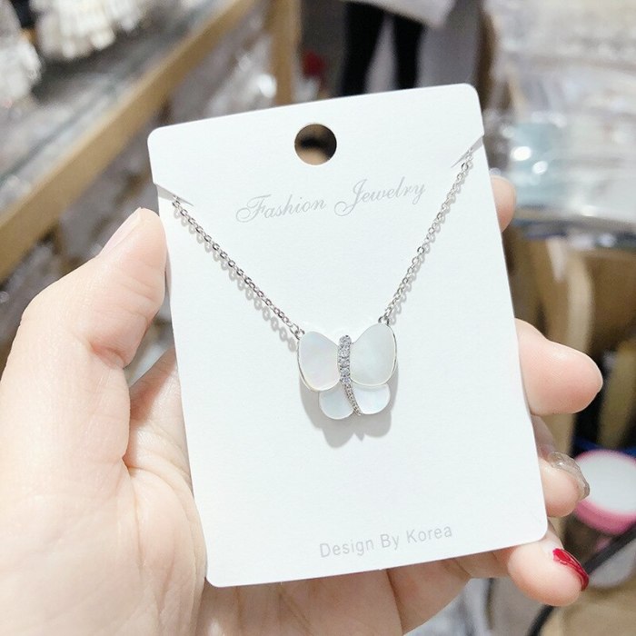 Women's Korean-Style Fashionable Shell Butterfly Necklace New Micro-Inlaid Zircon Clavicle Chain Jewelry
