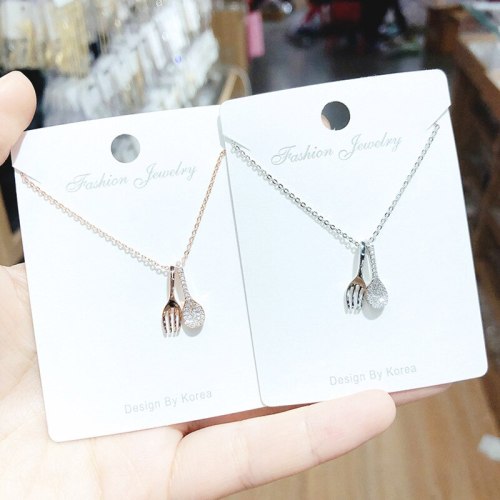 Zircon Spoon Fork Necklace Female Three Meals a Day Theme Ornament Wholesale