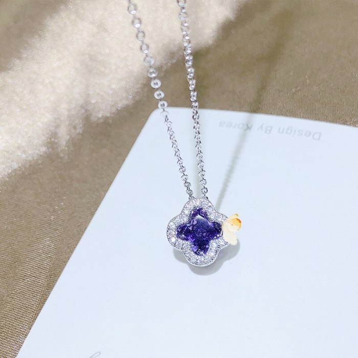 Korean-Style High-End Micro-Inlaid Zircon Pendant Four-Leaf Clover Necklace Lucky Necklace Women's Jewelry