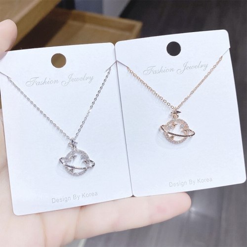 Korean Style Planet Necklace Women's Micro-Inlaid Creative  Universe Pendant Simple Clavicle Chain Fashion Jewelry