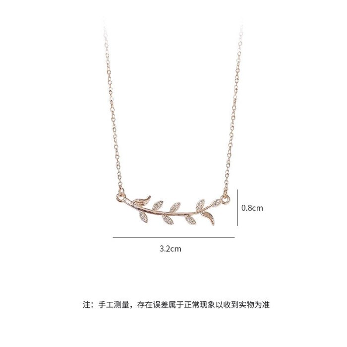 Micro Inlaid Zircon Olive Branch Necklace Korean Style Personalized Female Willow Leaf Tassel Clavicle Chain Fashion Wholesale