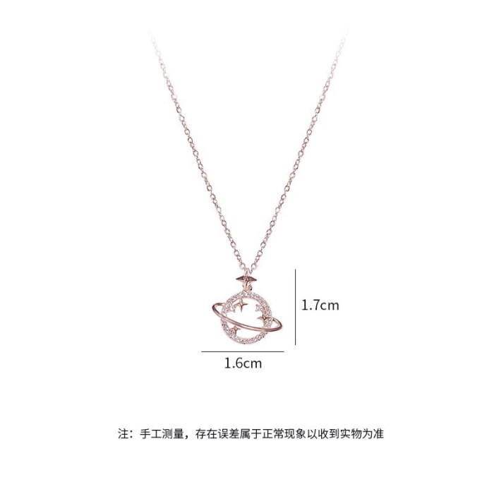 Korean Style Planet Necklace Women's Micro-Inlaid Creative  Universe Pendant Simple Clavicle Chain Fashion Jewelry