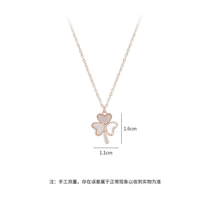 Korean Style Flower Necklace All-Match Fresh Micro-Inlaid Shell Three-Petal Love Clavicle Chain Women's Necklace Jewelry