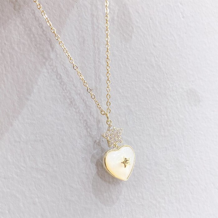 New Shell Peach Heart Necklace Female Clavicle Chain Ins Trendy Simple Temperament Necklace Accessories Jewelry