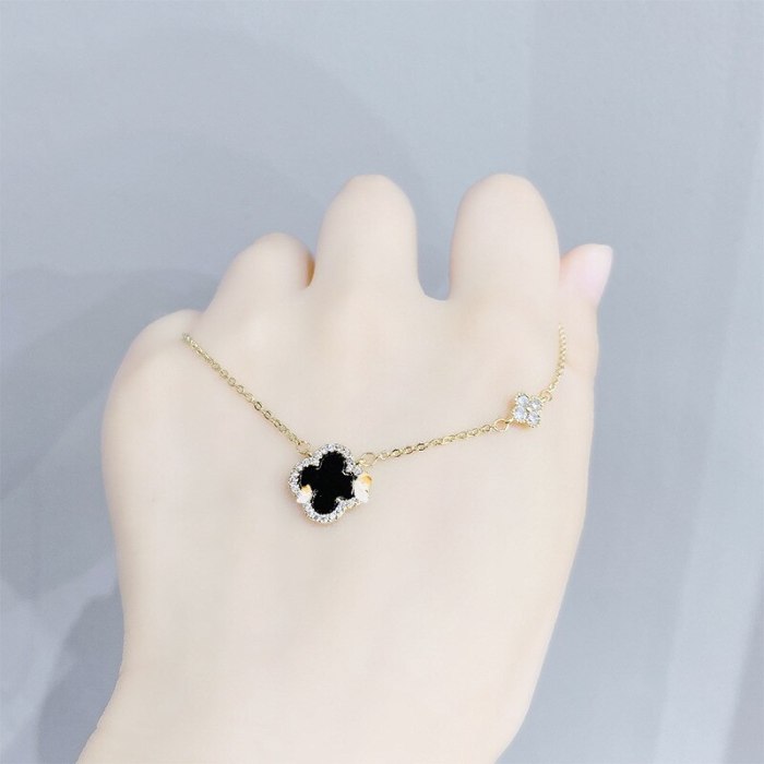 Clover Necklace Female Clavicle Chain Simple Temperament Rose Gold Necklace Zircon Full Diamond Necklace Jewelry