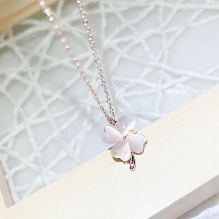 Korean Style Fashion Necklace New Simple Clover Opal Necklace Clavicle Chain All-Matching Jewelry