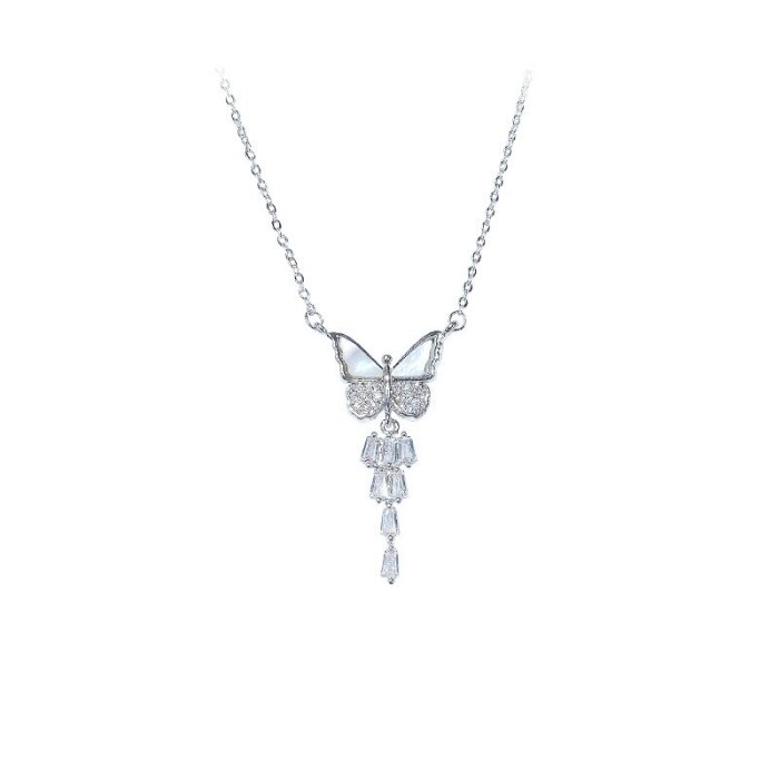 Mori Style Zircon Butterfly Necklace Japanese and Korean Fashion All-Match New Clavicle Chain Girl Necklace Gift