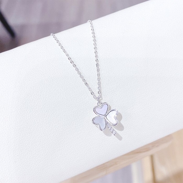 Korean Style Flower Necklace All-Match Fresh Micro-Inlaid Shell Three-Petal Love Clavicle Chain Women's Necklace Jewelry