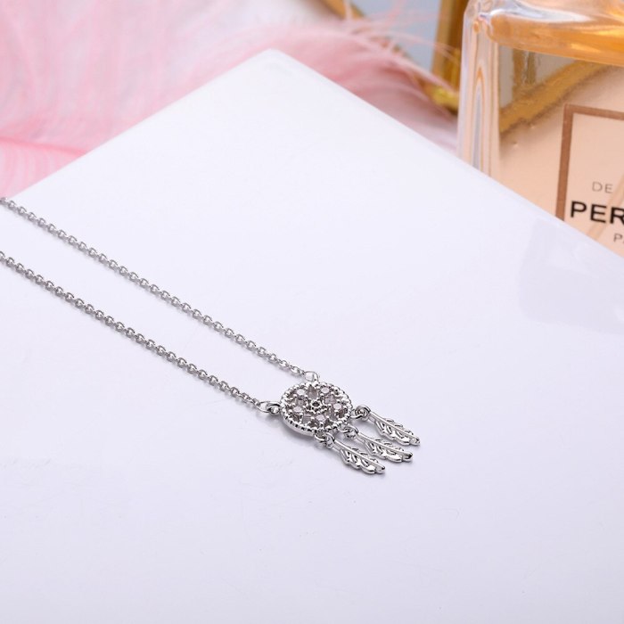 Dreamcatcher Copper Micro Inlaid Zircon Necklace Clavicle Chain Japanese and Korean All-Match Fashion Women's Necklace Wholesale