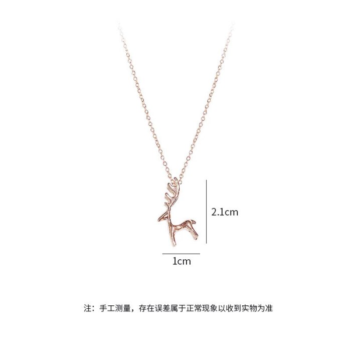 Korean Style Sweet Elk Pattern Necklace Cute Animal Deer Short Clavicle Chain Female Necklace Jewelry Wholesale