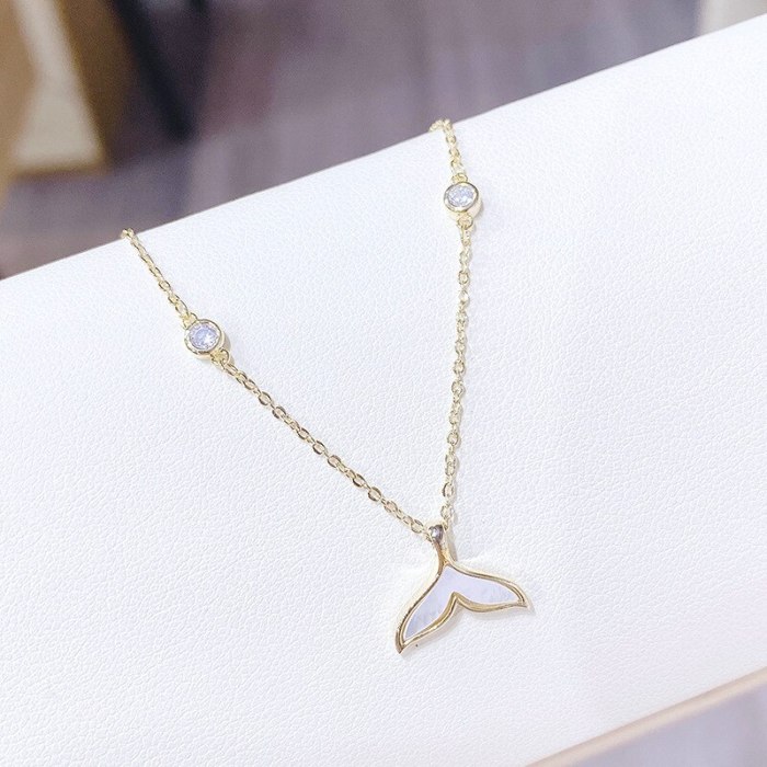 Shell Fishtail Short Necklace Female Korean Style Girl Pearl Mother Shell Beauty Fishtail Clavicle Chain Female Necklace Jewelry