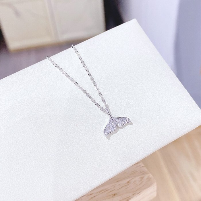 New Fishtail Dolphin Necklace Women's Simple Elegant Light Luxury Micro-Inlaid Diamond Short Clavicle Chain Pendant
