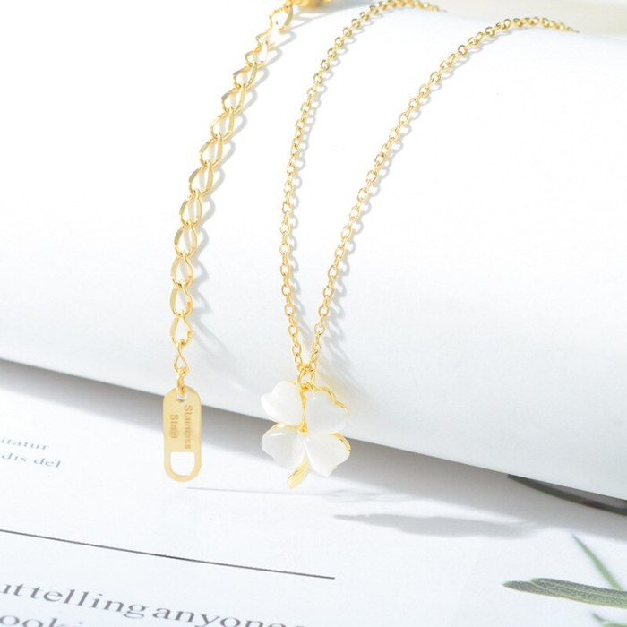 Korean Style Fashion Necklace New Simple Clover Opal Necklace Clavicle Chain All-Matching Jewelry