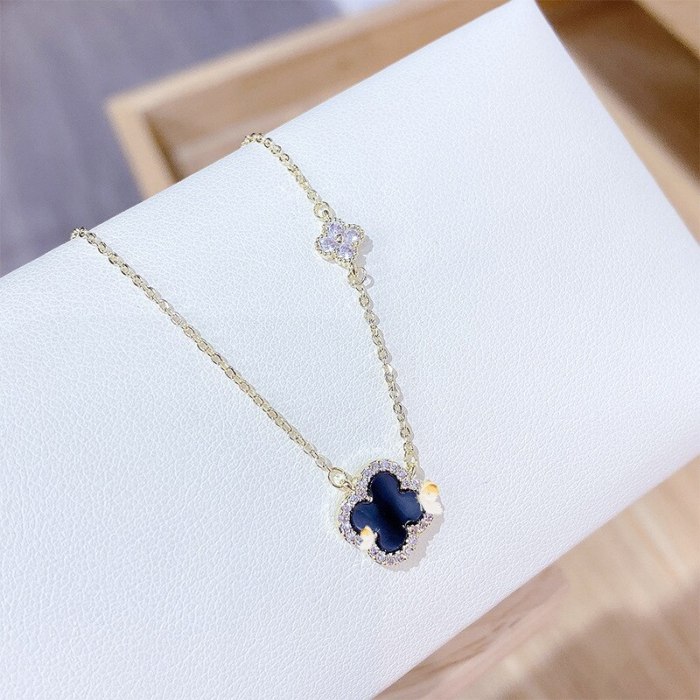 Clover Necklace Female Clavicle Chain Simple Temperament Rose Gold Necklace Zircon Full Diamond Necklace Jewelry