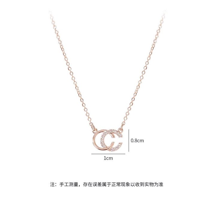 Korean Style Chanel Style Rhinestone Pairs C Clavicle Chain Necklace Simple Fresh Student Temperament Necklace for Women