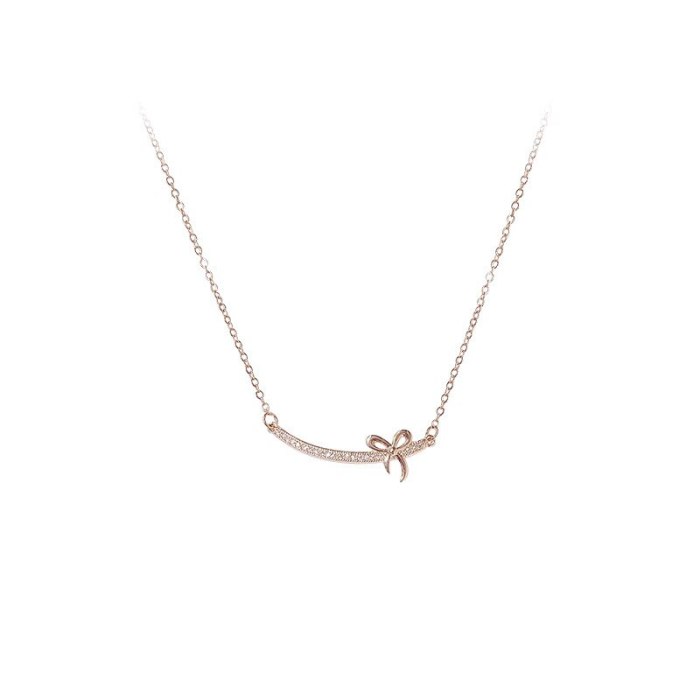 Korean Necklace Women's Simple Fashion Diamond Bow Pendant Set Chain Elegant Clavicle Chain Necklace