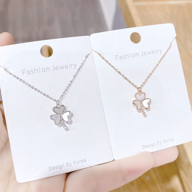 Korean Style Flower Necklace All-Match Fresh Micro-Inlaid Shell Three-Petal Love Clavicle Chain Women's Necklace Jewelry