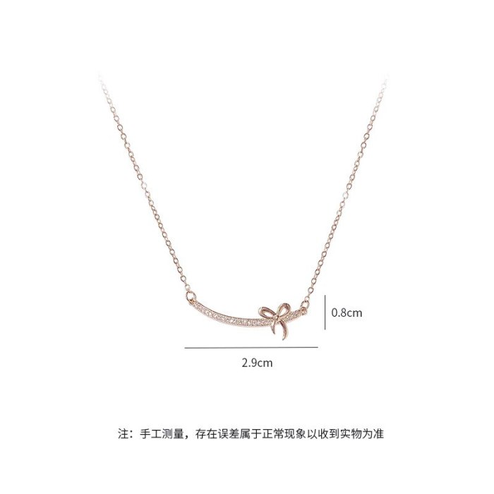 Korean Necklace Women's Simple Fashion Diamond Bow Pendant Set Chain Elegant Clavicle Chain Necklace