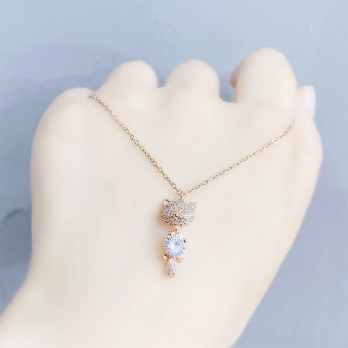 Fashion Korean Fashion Exquisite Necklace Micro-Inlaid Full Diamond Fox Temperament Clavicle Necklace Short Necklace for Women