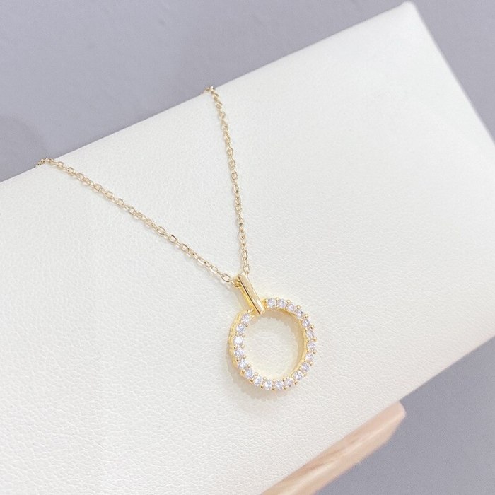 New Full Diamond Ring Necklace Women's Fashion Zircon Circle Geometric Clavicle Chain Necklace Wholesale