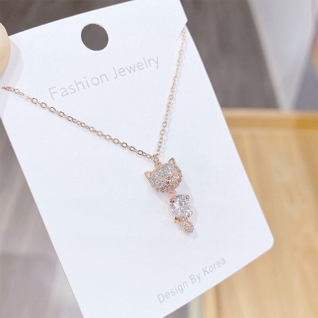 Fashion Korean Fashion Exquisite Necklace Micro-Inlaid Full Diamond Fox Temperament Clavicle Necklace Short Necklace for Women