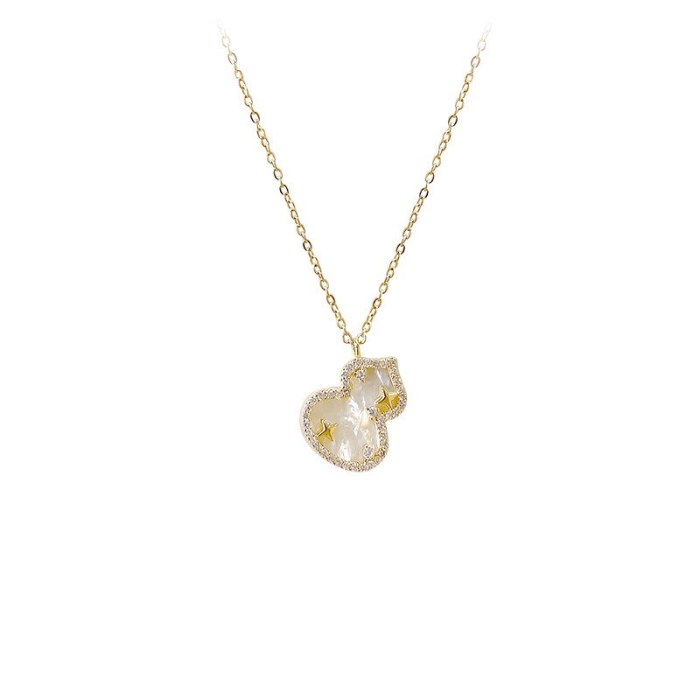 Small Calabash Necklace Women's Exquisite Shell Lighting Fu Lu Gourd Auspicious Full Diamond 14K Gold Necklace Jewelry Wholesale