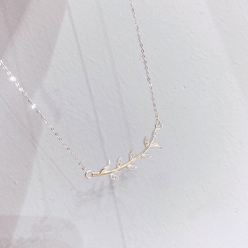 Zircon Olive Branch Necklace Korean Personalized Female Willow Leaf Tassel Clavicle Chain Pendant Fashion Jewelry Wholesale