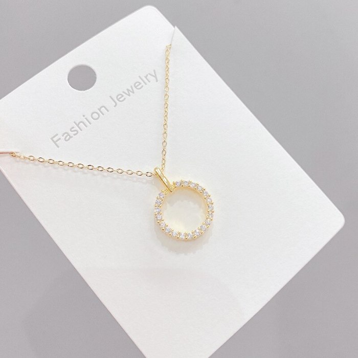 New Full Diamond Ring Necklace Women's Fashion Zircon Circle Geometric Clavicle Chain Necklace Wholesale