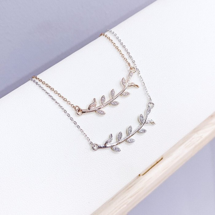 Zircon Olive Branch Necklace Korean Personalized Female Willow Leaf Tassel Clavicle Chain Pendant Fashion Jewelry Wholesale