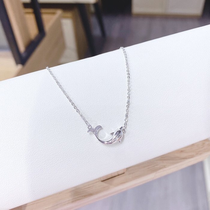 Korean Dolphin Fish Begonia Necklace Women's Fashion Clavicle Chain Necklace Rose Gold Clavicle Necklace Women's Jewelry