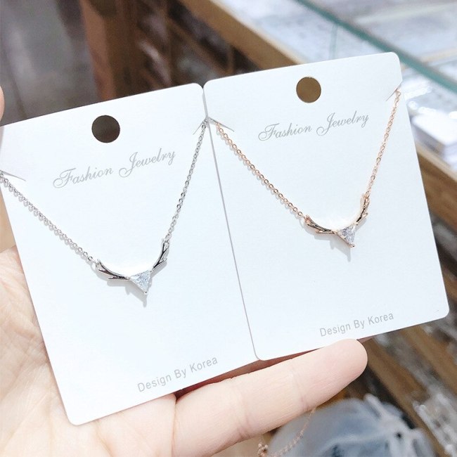 Bright Zircon Antlers Necklace Korean Versatile Creative New Clavicle Chain Girls' Jewelry Fashion Necklace Gift for Girlfriend