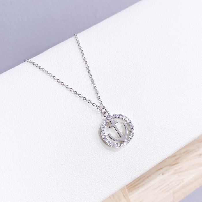European and American Navy Style Full Diamond Boat Anchor Necklace Women's Clavicle Chain Necklace Jewelry Ornament
