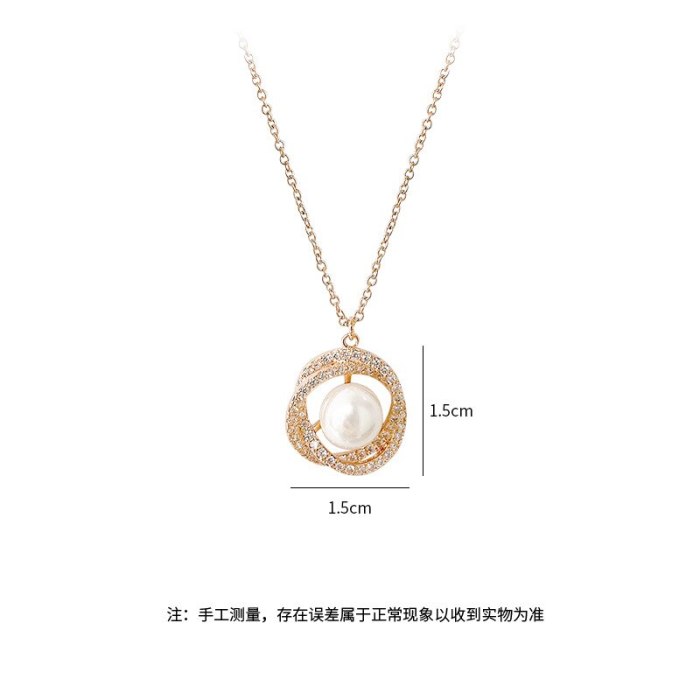 Korean Style Pearl Necklace Female Personality Temperament Full Diamond Petal Clavicle Chain Ins Necklace