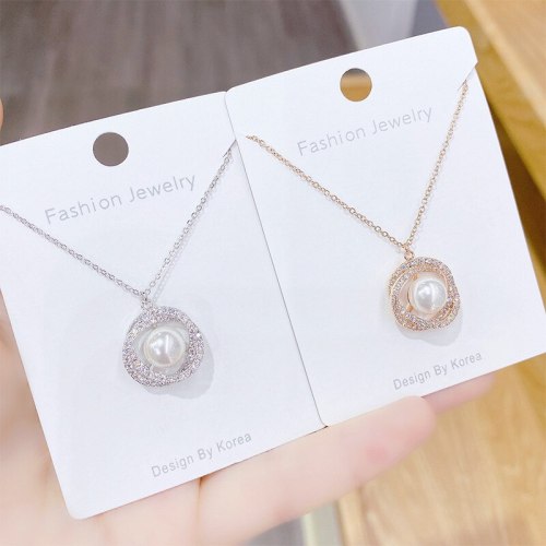 Korean Style Pearl Necklace Female Personality Temperament Full Diamond Petal Clavicle Chain Ins Necklace