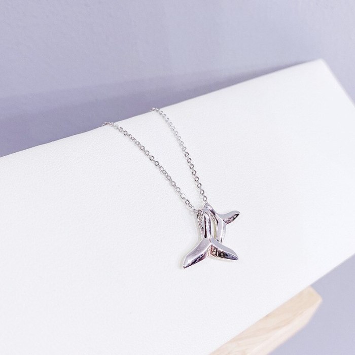 Korean Style Simple All-Match Fresh Necklace New Dolphin Fishtail Necklace Student Girl Pendant Birthday Gift