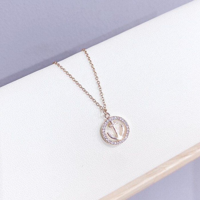 European and American Navy Style Full Diamond Boat Anchor Necklace Women's Clavicle Chain Necklace Jewelry Ornament