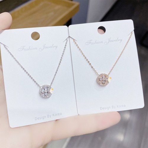 Japanese and Korean Fashion Elegant Zircon Clover Necklace round Women's Clavicle Chain Ornament Petal Necklace