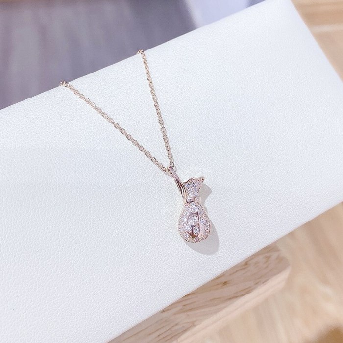 New Classic Fashion Purse Titanium Steel Necklace Micro-Inlaid 3A Zircon Necklace Exquisite All-Match Clavicle Chain Jewelry