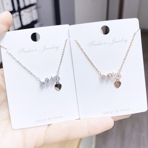 Fashion Love Letter Girls' Necklace Japanese and Korean New All-Match Zircon Peach Heart Clavicle Chain Love Necklace Wholesale