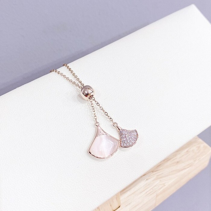 New Pull-out Full Diamond Opal Necklace Fan-Shaped Small Skirt Pendant Titanium Steel Necklace Ornament