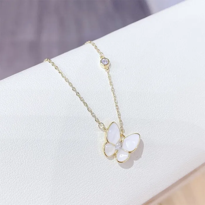White Shell Butterfly Necklace Protection Electroplating 14K Rose Gold Fashion All-Match Women's Clavicle Chain Pendant